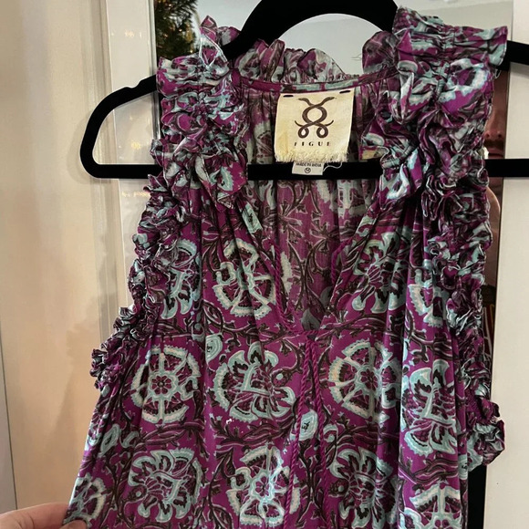 1026 Figue Printed Midi Dress Size Medium Color Purple - Picture 6 of 8